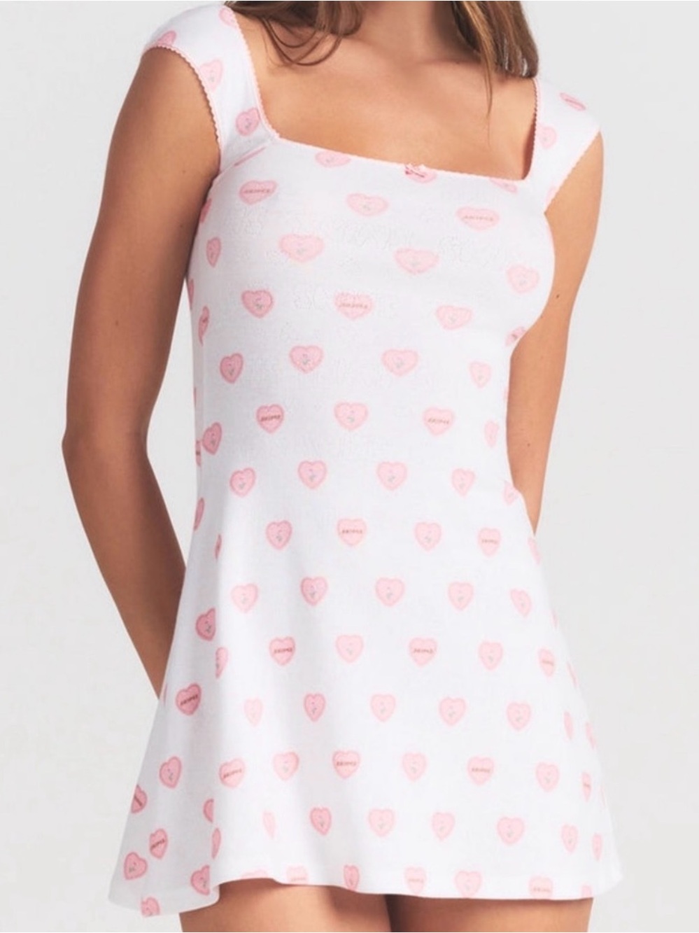 NWT SKIMS Pointelle Mini Dress In Snow Lace Hearts